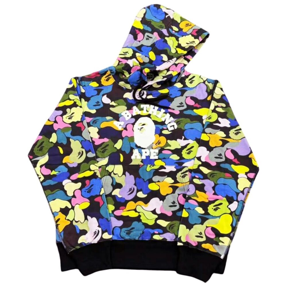BAPE Multi Camo College Pullover Hoodie Black | A Bathing Ape